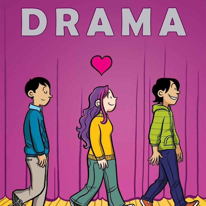 Image shows book cover of Drama by Raina Telgemeier